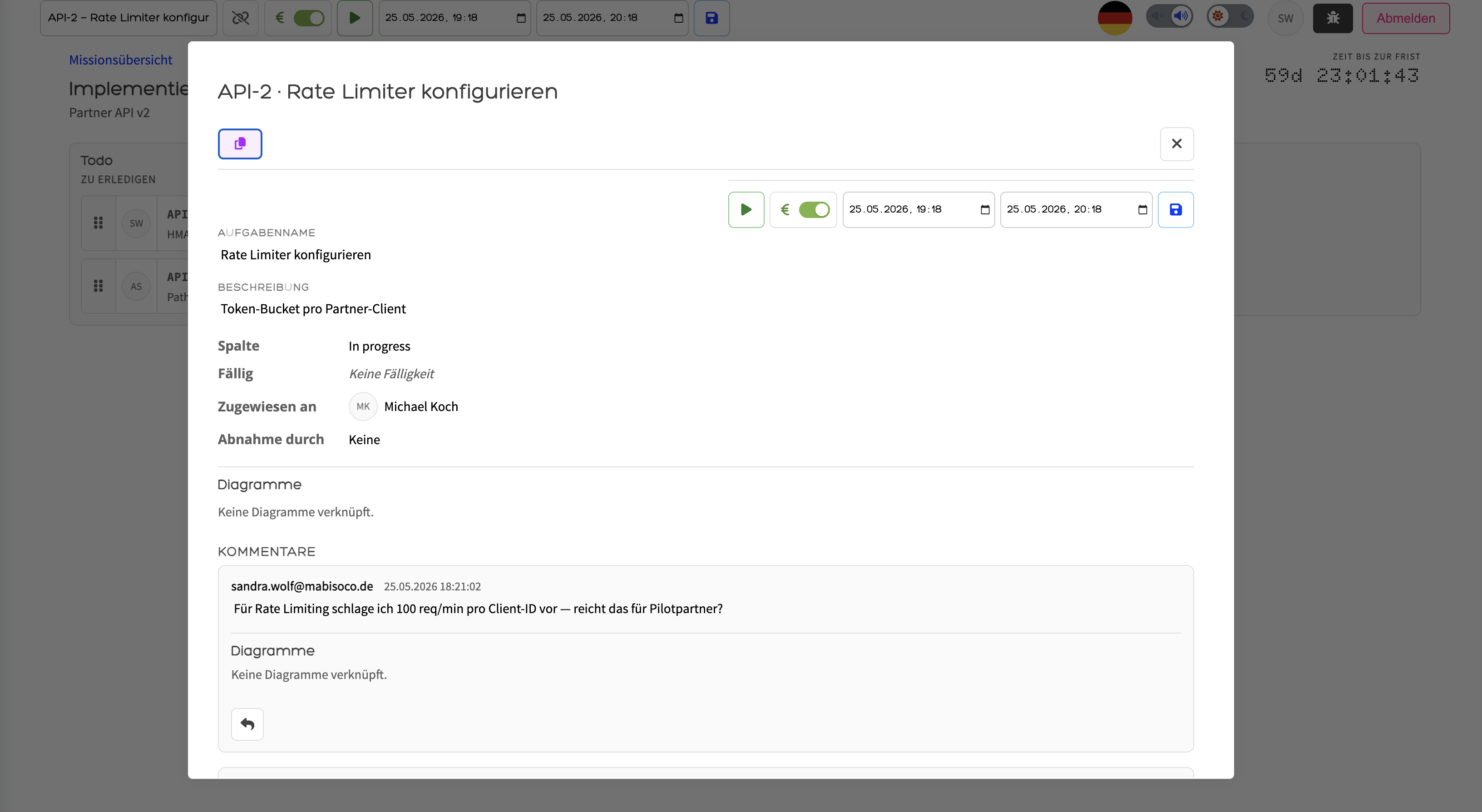 FlowStruct Stage-Ansicht – Aufgaben auf Stage-Ebene