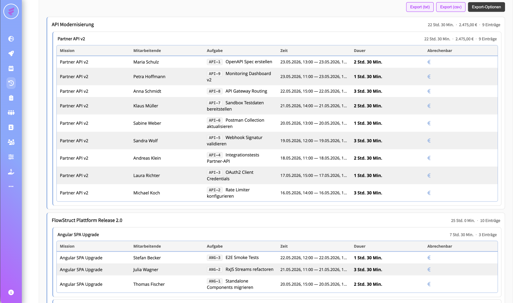 FlowStruct Zeiterfassung und Reporting